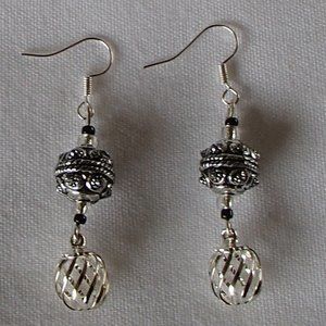 Tibetan Silver Wire Cage and Raised Textured Zinc Alloy Handcrafted  Earrings